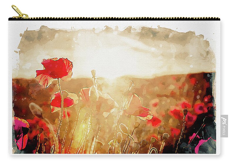 Poppy Sunset Zip Pouch featuring the digital art Crimson Fields by Airpower Art