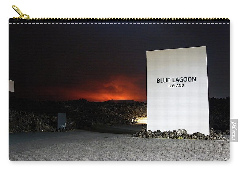 Volcano Zip Pouch featuring the photograph Crimson mountains, blue lagoon by Christopher Mathews