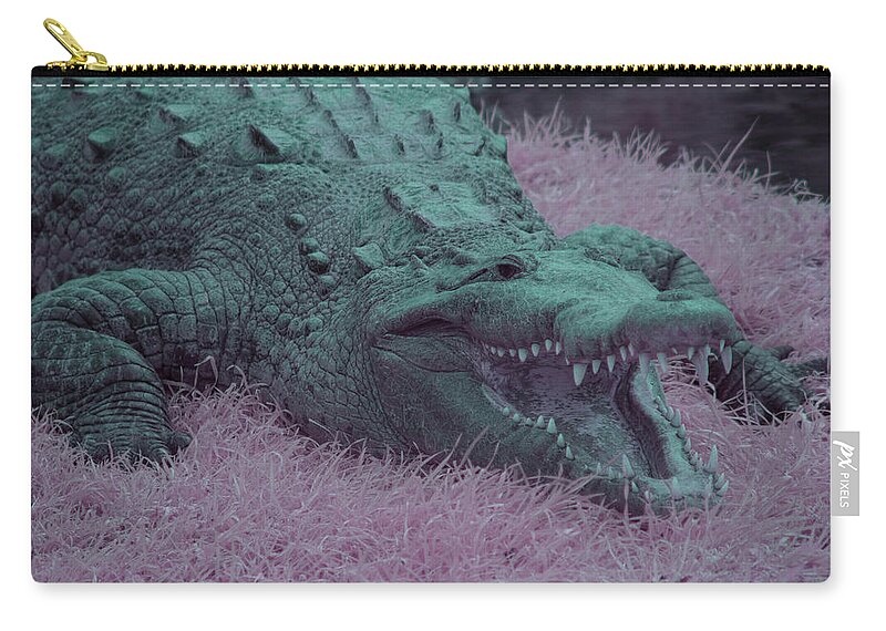 Crocodile Carry-all Pouch featuring the photograph Crocodile in Infrared by Carolyn Hutchins
