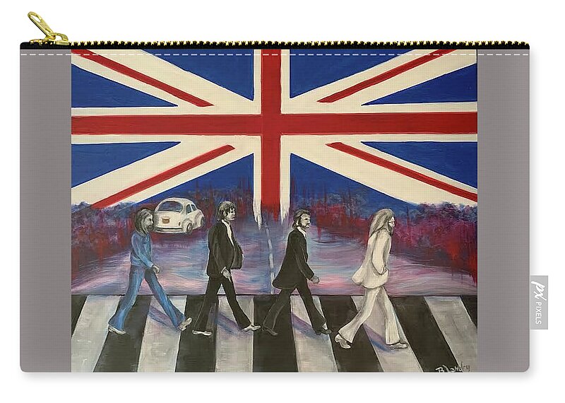 Beatles Zip Pouch featuring the painting Crossing Abbey Road by Barbara Landry