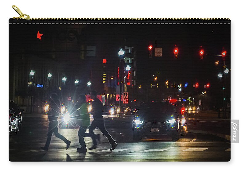 Night Photography Zip Pouch featuring the photograph Crossing the street at night by Agnes Caruso
