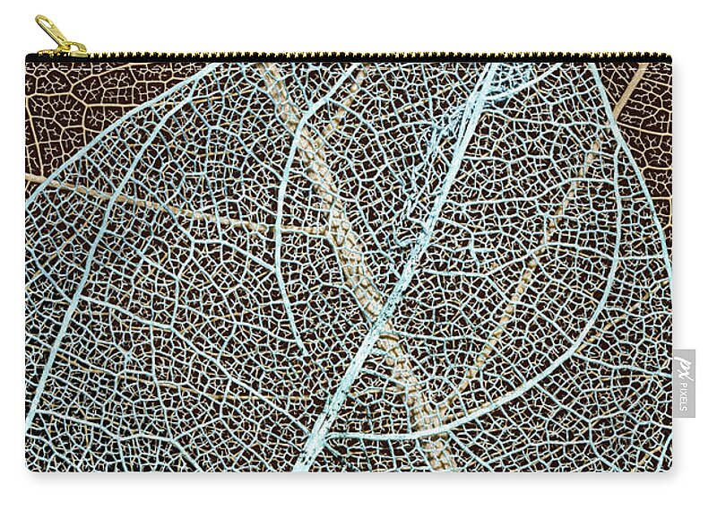 #leaf #skeleton #intersecting #layers #minimalist #art #simplicity #clean #contrasts #curiosity #office Art #isolation #neatness #patterns #photo #still Life #wall Art #solitary #two #double #combined #lines #repetition #modern Decor #shabby Chic Decor #traditional Decor Zip Pouch featuring the photograph Crossroads Of The Skeleton Leaves by Gary Slawsky