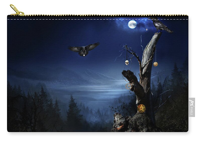 Crows Zip Pouch featuring the mixed media Crow Booty by Jim Hatch