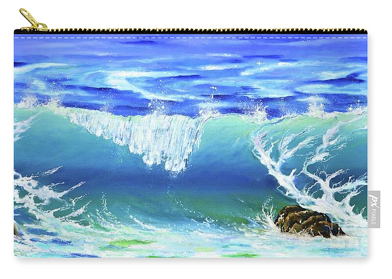 Wave Zip Pouch featuring the painting Crystal Blue Wave by Mary Scott