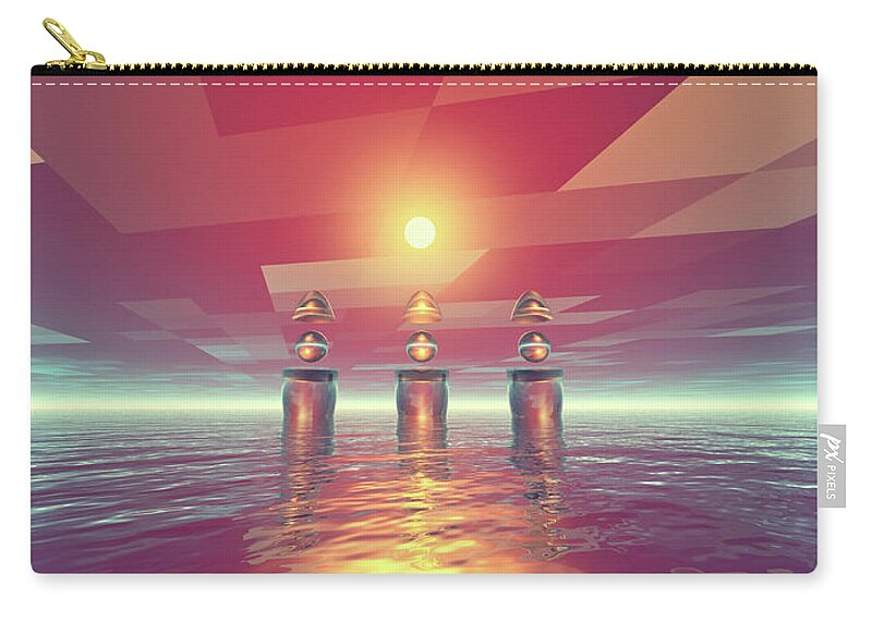 Surreal Carry-all Pouch featuring the digital art Crystal Cones by Phil Perkins