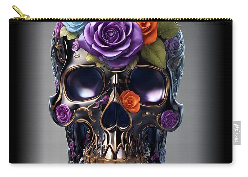 Skull Zip Pouch featuring the photograph Crystal Skull and Roses by Cate Franklyn