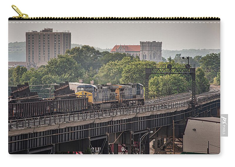 Railroad Zip Pouch featuring the photograph CSXT 154 and 395 lead a maintenance of way train by Jim Pearson