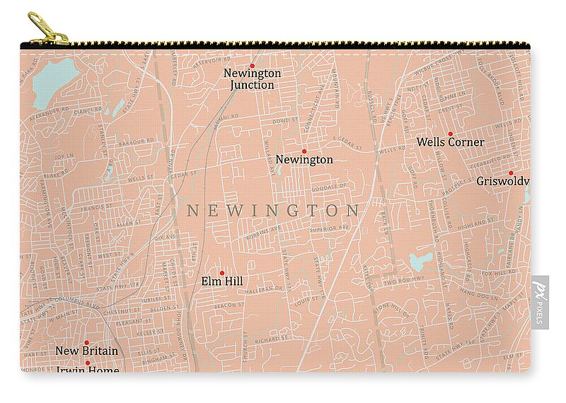 Connecticut Zip Pouch featuring the digital art CT Hartford Newington Vector Road Map by Frank Ramspott