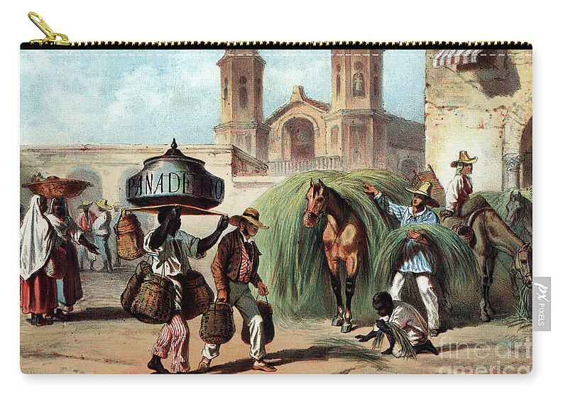 1855 Zip Pouch featuring the drawing Cuba - Vendors, 1855 by Granger