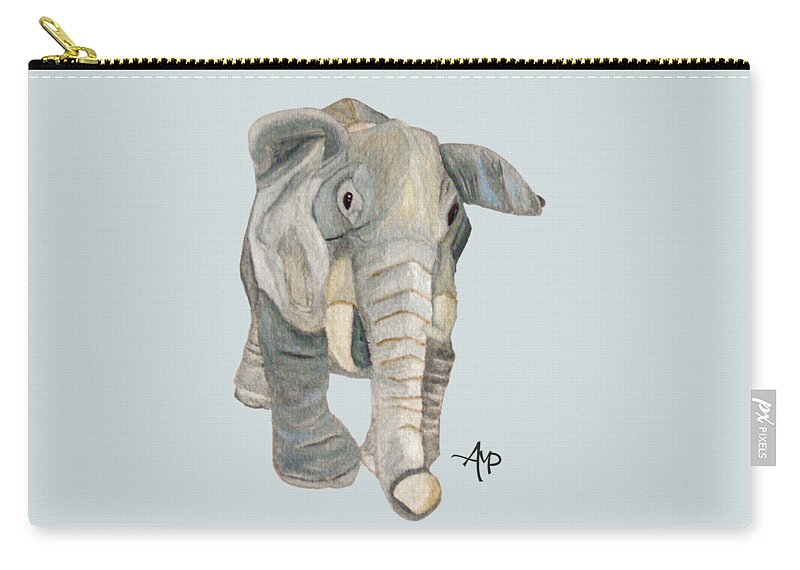 Elephant Zip Pouch featuring the painting Cuddly Elephant Watercolor by Angeles M Pomata