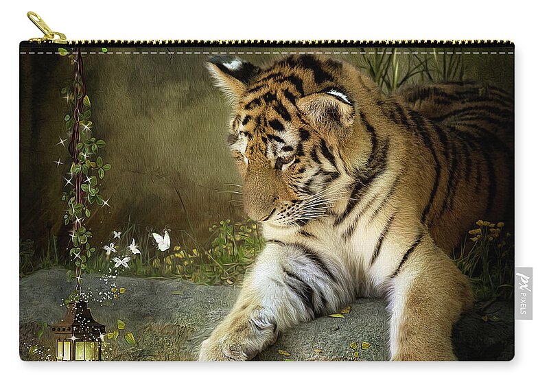 Tiger Zip Pouch featuring the digital art Curiosity by Maggy Pease