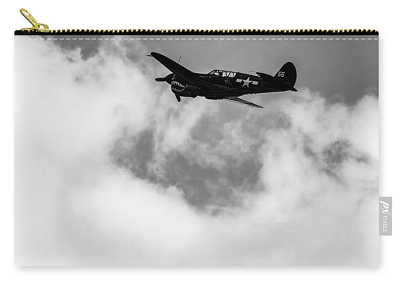 Curtiss Tp-40 Warhawk Zip Pouch featuring the photograph Curtiss TP-40 -BW001 by Flees Photos