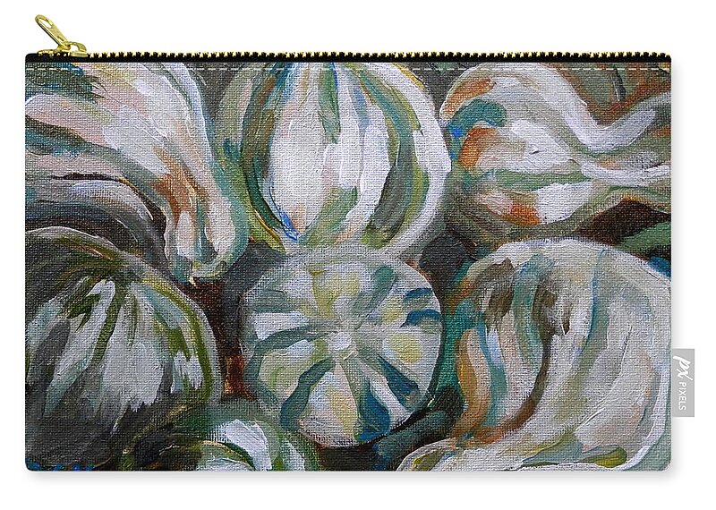 Stripped Pumpkins Zip Pouch featuring the painting Cushaw Pumpkins by Martha Tisdale