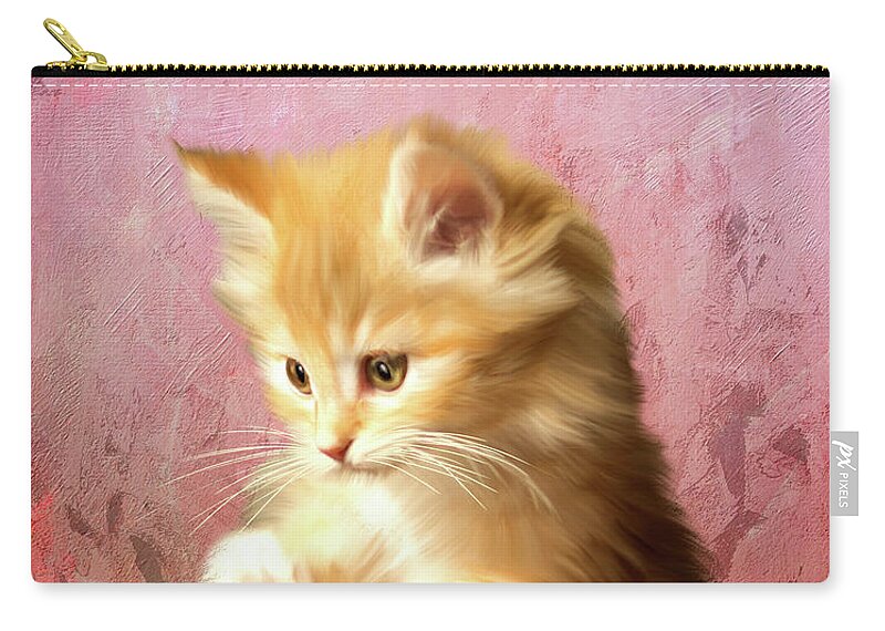Yellow Kitten Zip Pouch featuring the digital art Cute Kitty by Mary Timman