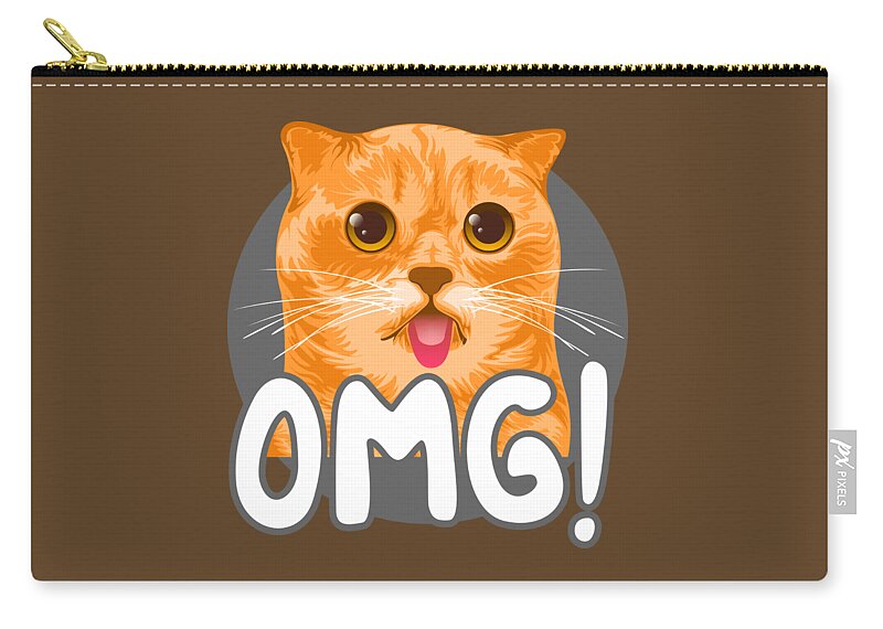 Cat Zip Pouch featuring the digital art Cute OMG Cat by Sambel Pedes