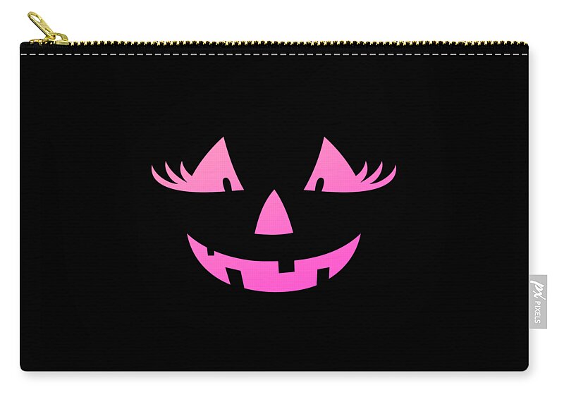 Cute Zip Pouch featuring the digital art Cute Pink Pumpkin Jack O Lantern Halloween by Flippin Sweet Gear