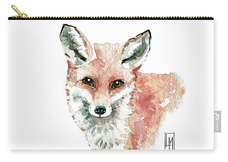 Fox Zip Pouch featuring the painting Cute Red Fox by Luisa Millicent