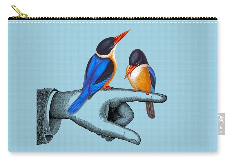 Kingfisher Zip Pouch featuring the digital art Cute Together by Madame Memento