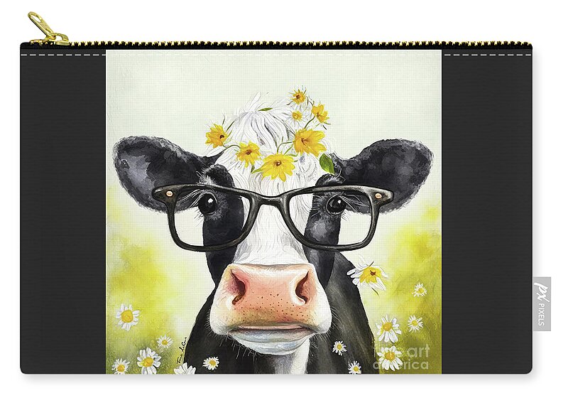 Cow Zip Pouch featuring the painting Cutie Pie Chloe by Tina LeCour