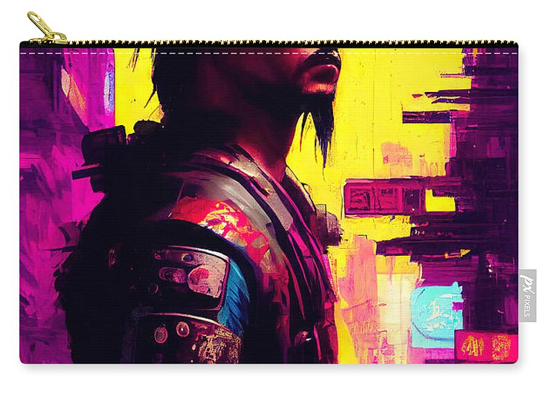 Man Zip Pouch featuring the painting Cyberpunk Society, 16 by AM FineArtPrints