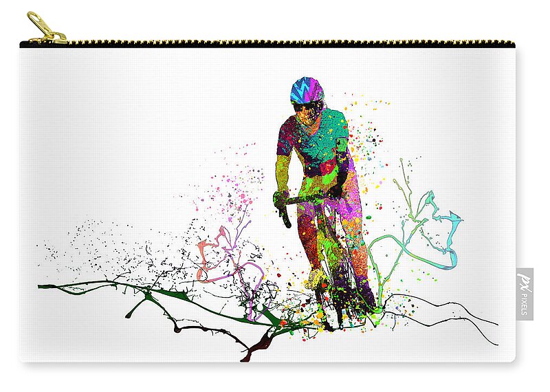 Sports Zip Pouch featuring the mixed media Cycling Passion 03 by Miki De Goodaboom