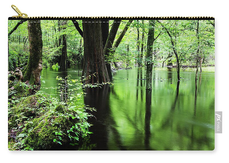 Cypress Tree Zip Pouch featuring the photograph Cypress Trees Along Island Creek Trail in North Carolina by Bob Decker