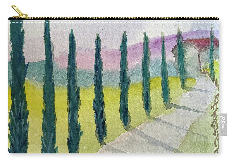 Cypress Trees Carry-all Pouch featuring the painting Cypress Trees Landscape by Roxy Rich