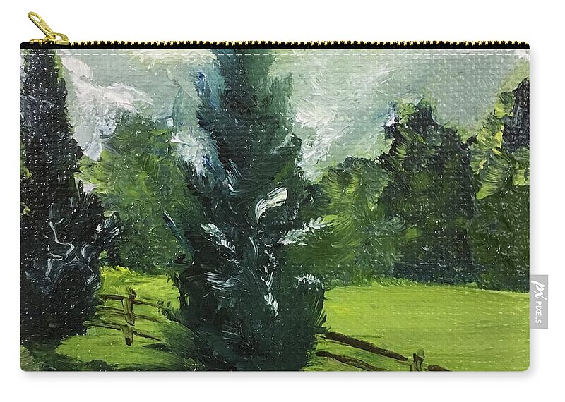 Cypress Trees Zip Pouch featuring the painting Cypress Trees by Roxy Rich