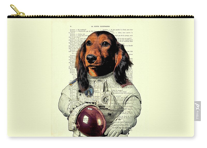 Dachshund Zip Pouch featuring the digital art Dachshund astronaut art print by Madame Memento