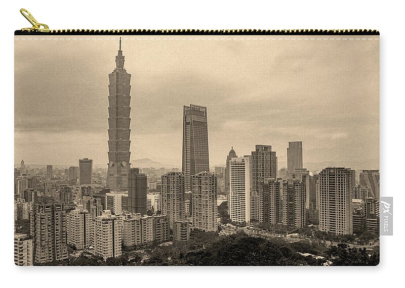 Horizontal Zip Pouch featuring the painting Daguerreotype Wet Plate Collodion Print of Taipei, Taiwan by Ahmet Asar by Celestial Images