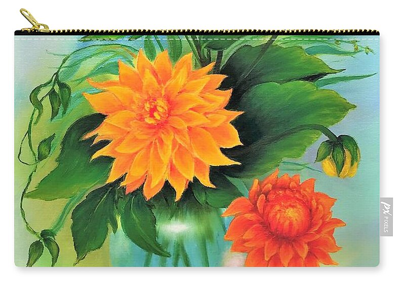 Wall Art Home Decor Zip Pouch featuring the painting Dahlias by Tanya Harr