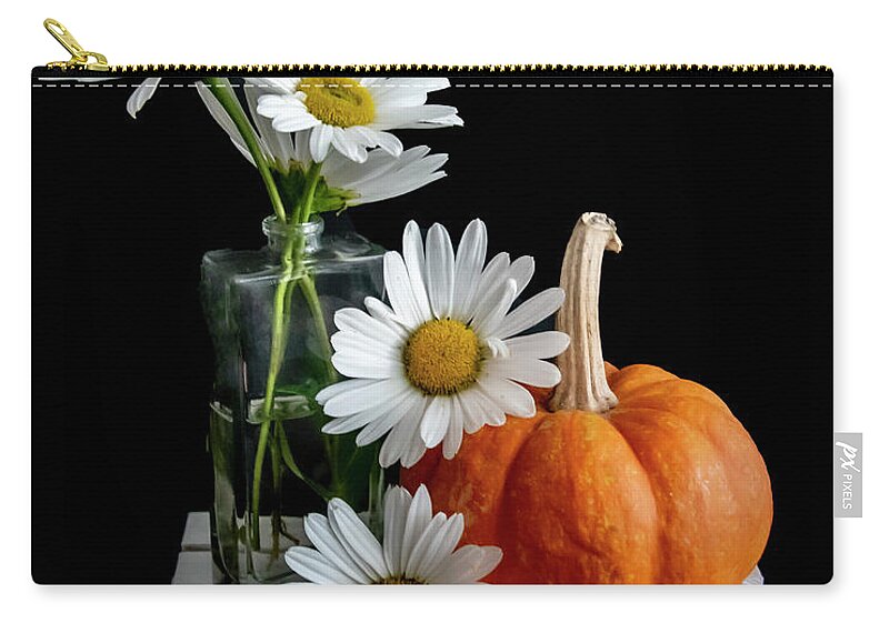 Flowers Carry-all Pouch featuring the photograph Daisies and Pumpkin by Cathy Kovarik