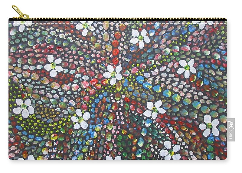 Daisies Flower Abstract Pattern Pillow Cushion Mask Textile Office Decor Nature Zip Pouch featuring the painting Daisies by Bradley Boug