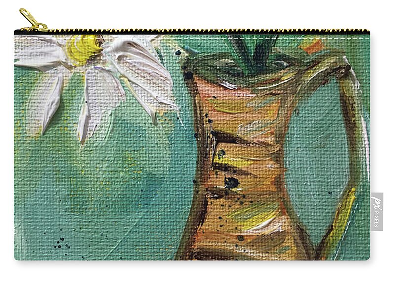 Daisies Carry-all Pouch featuring the painting Daisies in a Wicker Pitcher by Roxy Rich