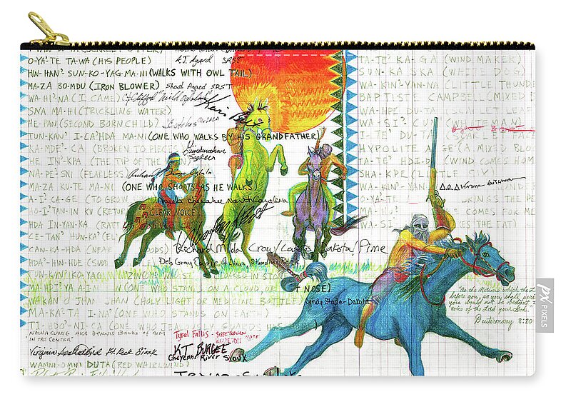 Plains Indian Art Zip Pouch featuring the drawing Dakota 38 by Robert Running Fisher Upham