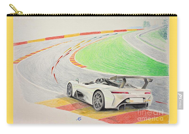 Dallara Zip Pouch featuring the painting Dallara in F1 Champions trail by Lorenzo Benetton