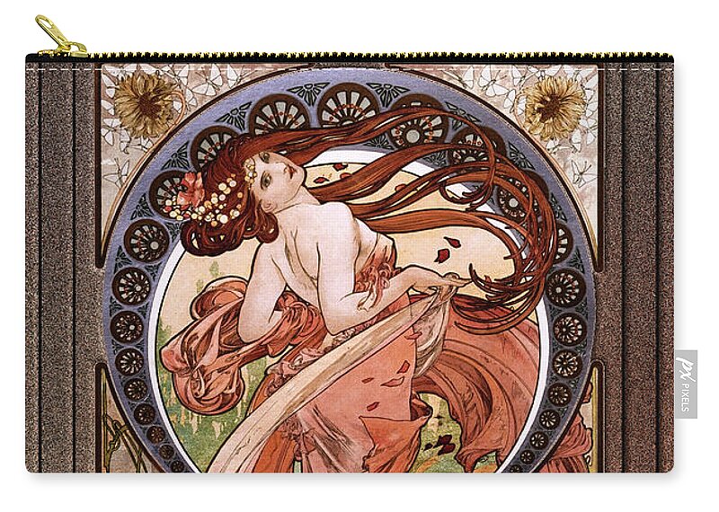 Dance Zip Pouch featuring the painting Dance by Alphonse Mucha Black Background by Rolando Burbon