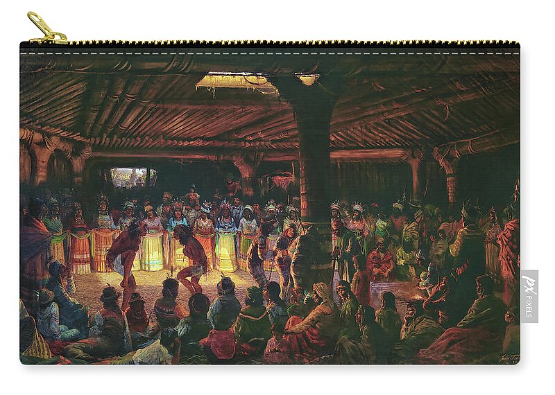 Jules Tavernier Zip Pouch featuring the painting Dance in a Subterranean Roundhouse at Clear Lake by Jules Tavernier