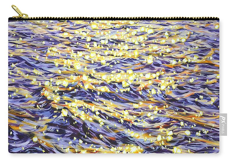 Glare On The Water Zip Pouch featuring the painting Dance of glare on the water 2. by Iryna Kastsova