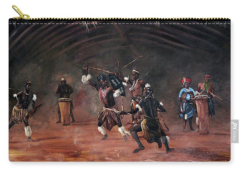 African Art Carry-all Pouch featuring the painting Dance Of Spears by Ronnie Moyo