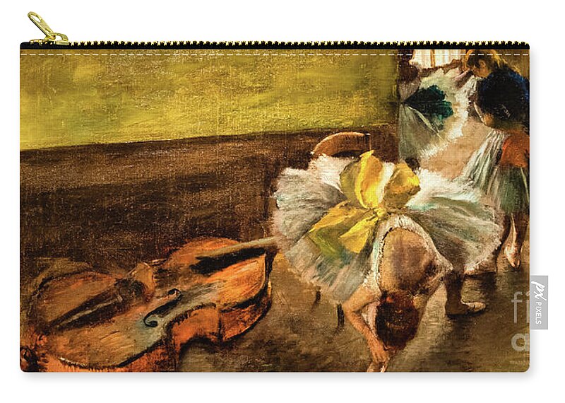 Edgar Degas Zip Pouch featuring the painting Dancers in the Rehersal Room with a Double Bass by Edgar Degas by Edgar Degas