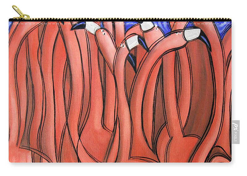 Flamingo's Carry-all Pouch featuring the painting Dancing Flamingo's by Anthony Falbo