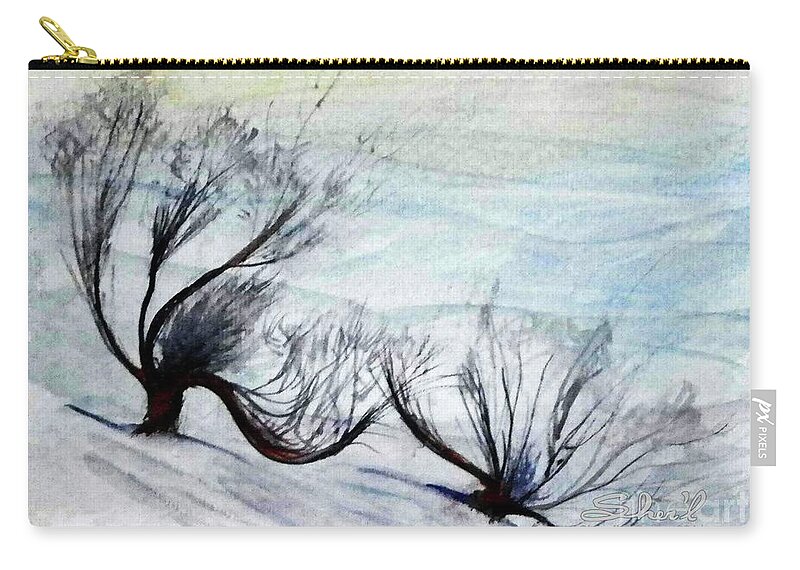 Sherril Porter Zip Pouch featuring the painting Dancing in the Snow by Sherril Porter