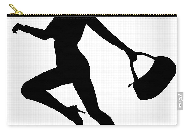 Black And White Zip Pouch featuring the digital art Dancing Lady with Purse by Pete Klinger