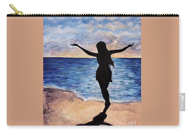 Beach Zip Pouch featuring the mixed media Dancing On the Beach by Zan Savage