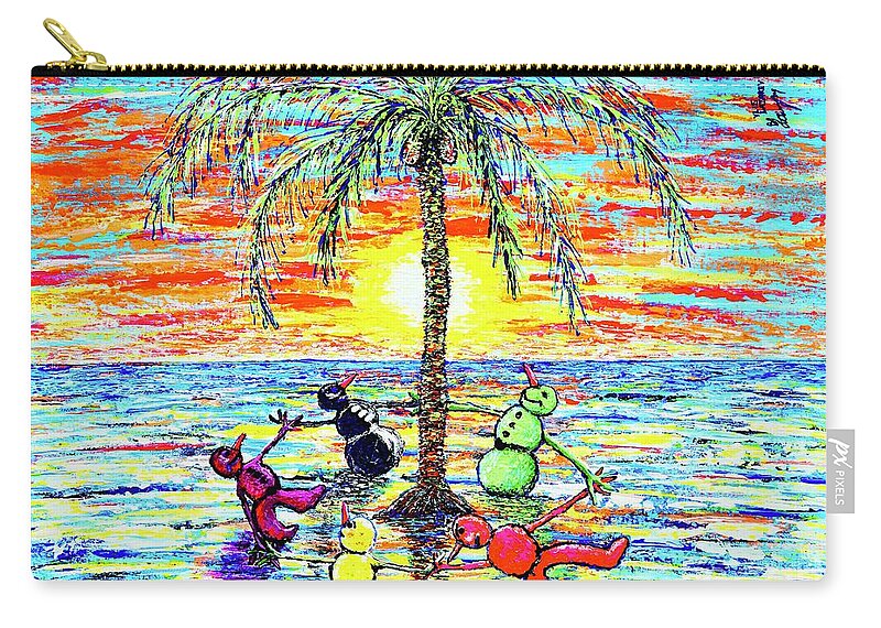 Snowman Zip Pouch featuring the painting Dancing Snowman by Viktor Lazarev