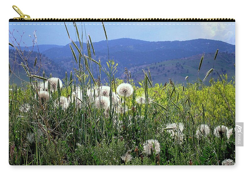 Dandelion Carry-all Pouch featuring the photograph Dandelions and Mountains by Kathryn Alexander MA