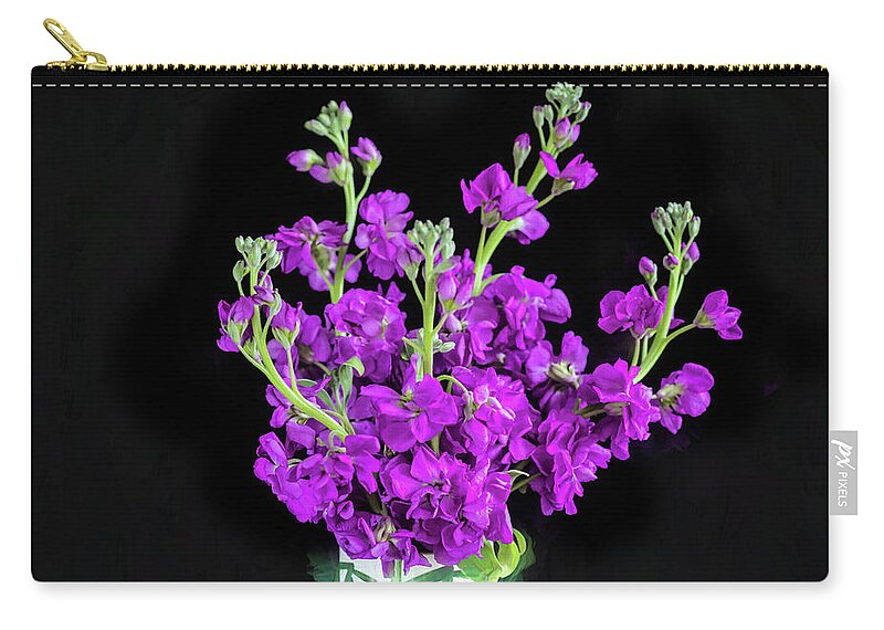 Dark Purple Stock Flowers Zip Pouch featuring the photograph Dark Purple Stock Flowers Matthiola incana X104 by Rich Franco