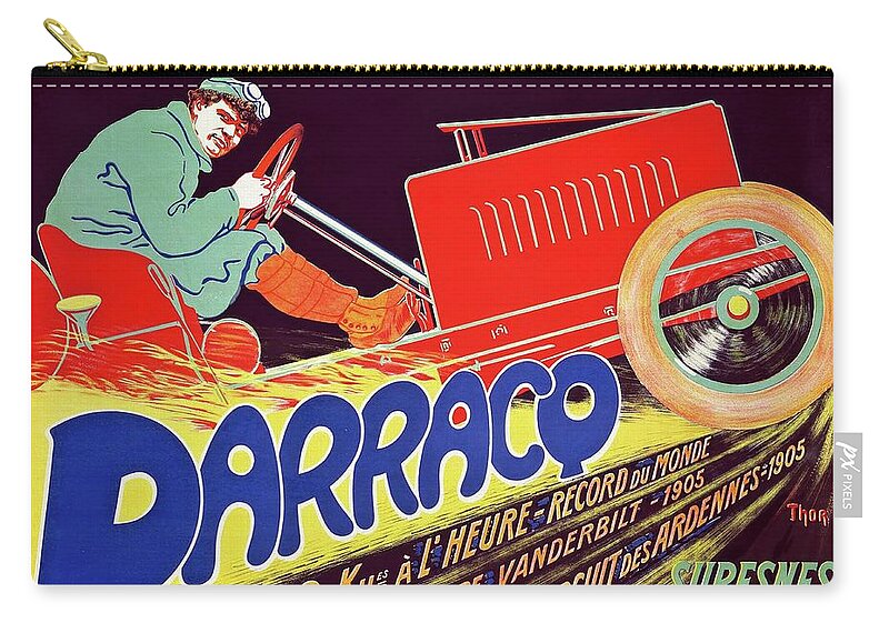 Antic Cars Zip Pouch featuring the painting Darracq 1906 Vintage Automobile Poster by Vincent Monozlay