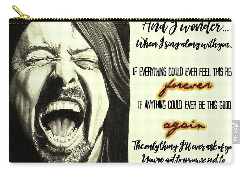 Dave Grohl Zip Pouch featuring the drawing Dave Grohl - Everlong - Foo Fighters by Melissa Jacobsen